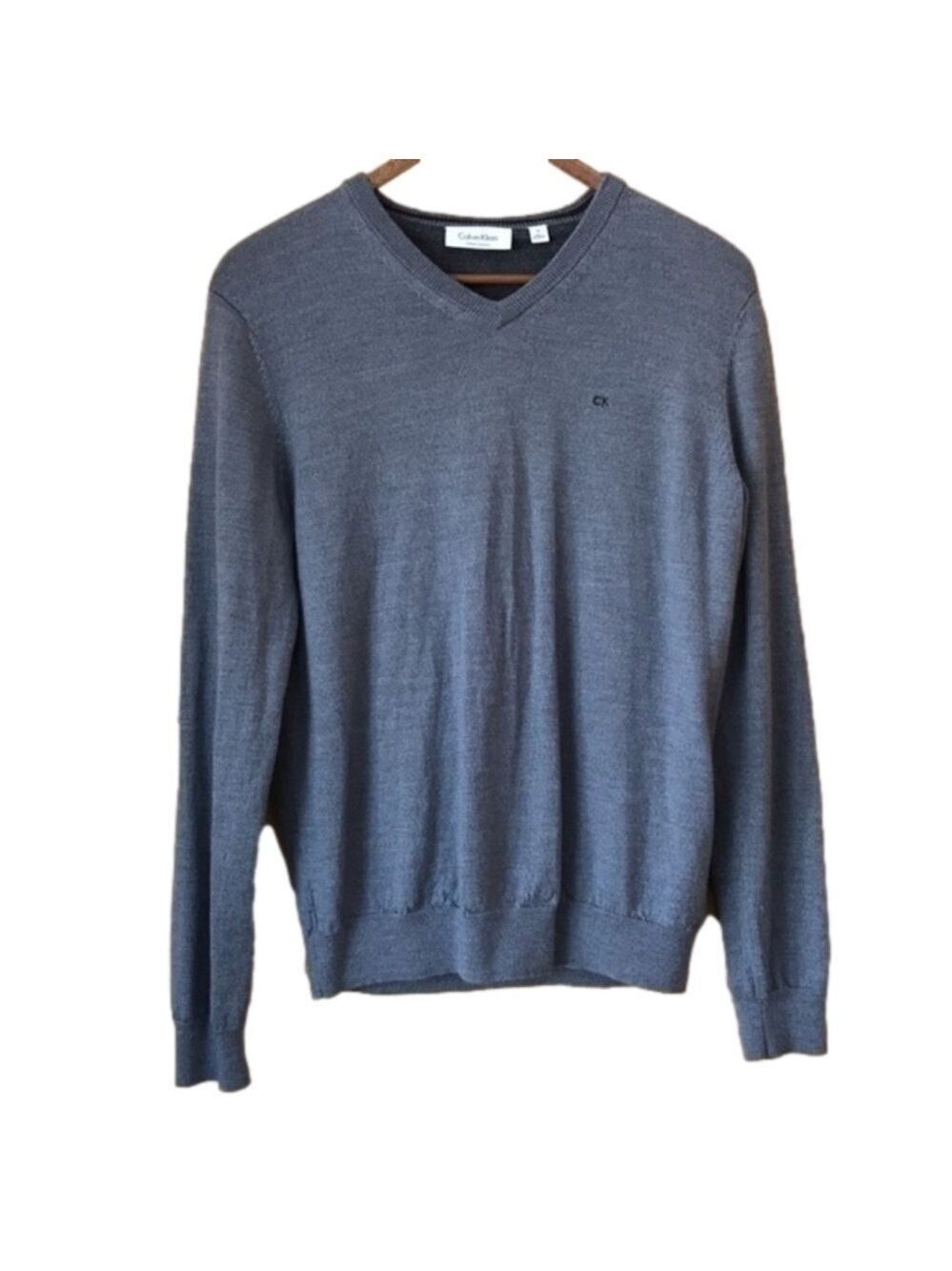CALVIN Klein Italian Merino wool grey v-neck sweater size medium
